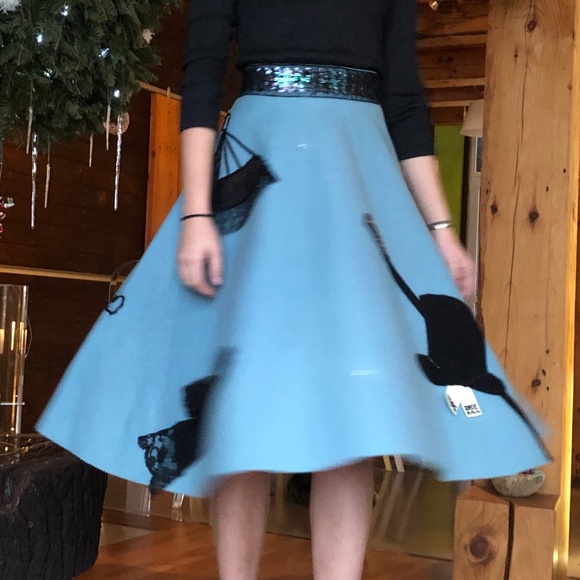 Casino night CIRCLE SKIRT from the 50's, wool felt, blue. Size XS. Rockabilly - Picture 3 of 16